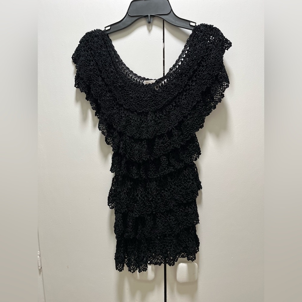 Black Crochet Ruffled top, XS